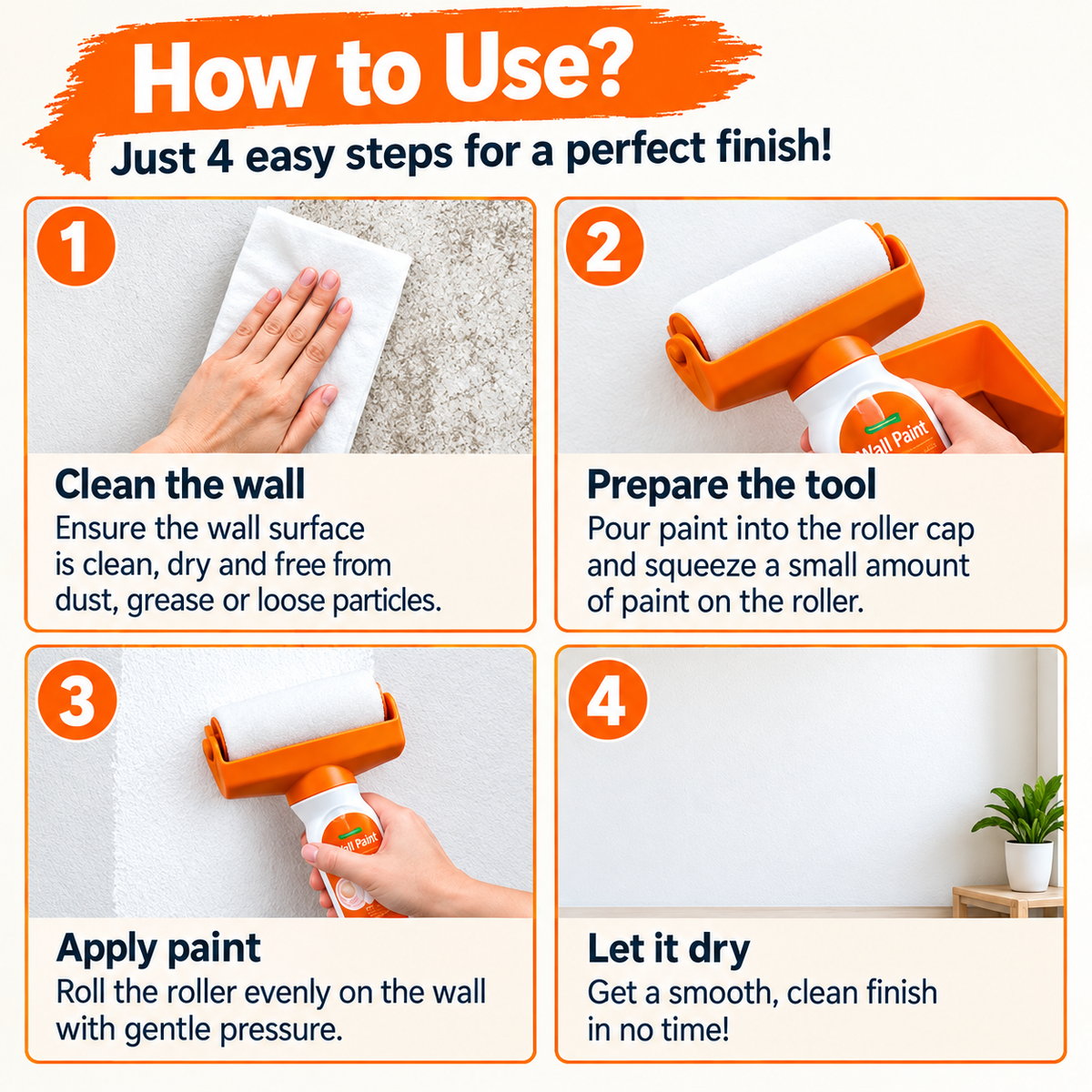 2-in-1 White Paint Roller Brush with Built-In Paint Container - Reusable Wall Painting Tool