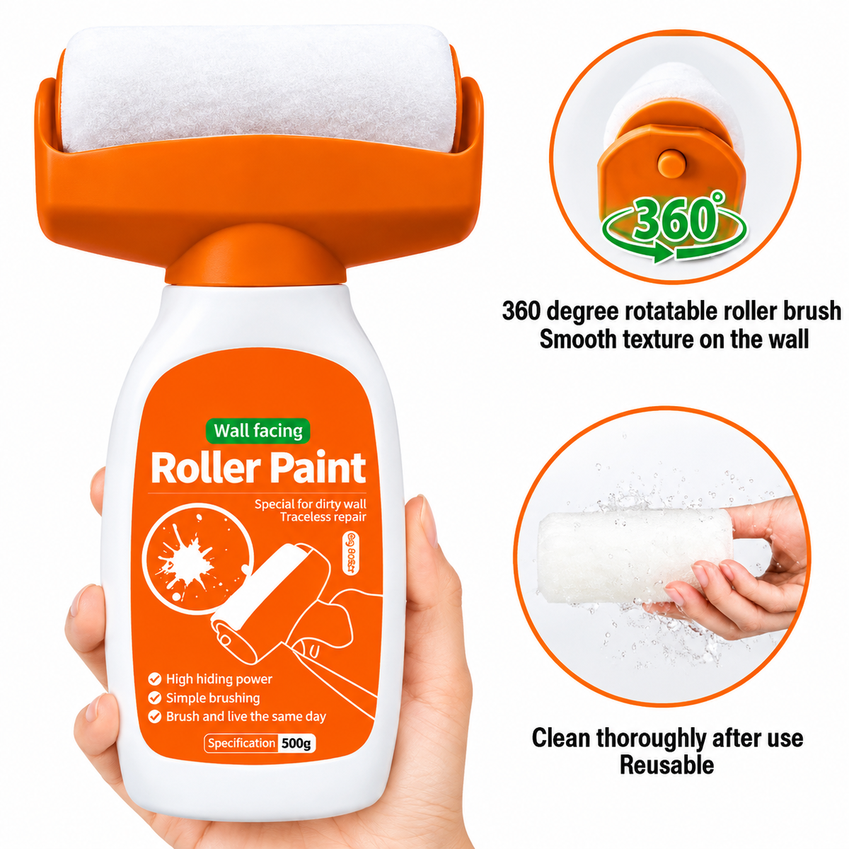 2-in-1 White Paint Roller Brush with Built-In Paint Container - Reusable Wall Painting Tool