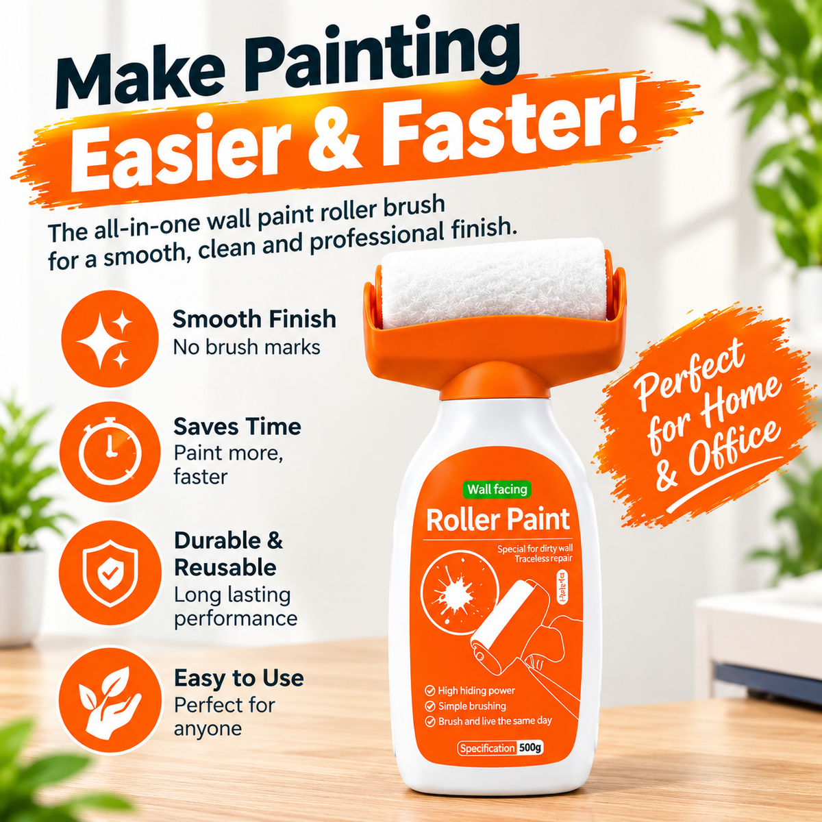 2-in-1 White Paint Roller Brush with Built-In Paint Container - Reusable Wall Painting Tool